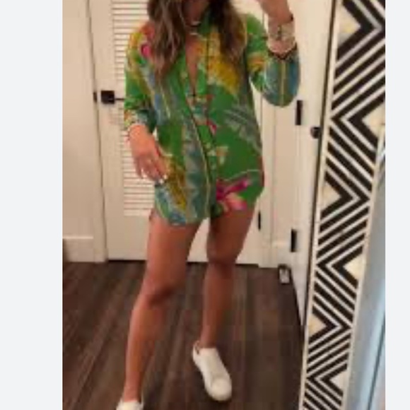 Farm Rio Green Romper XS New with Tags - Picture 2 of 5